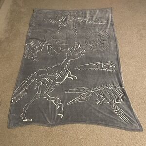 Jurassic World Dominion Gray Glow in the Dark Dinosaur Skeleton Fleece Blanket‎